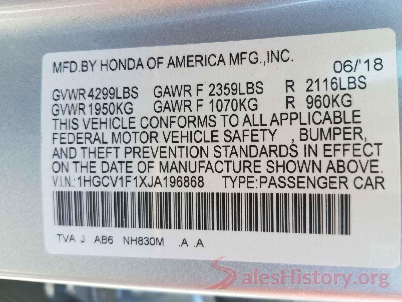 1HGCV1F1XJA196868 2018 HONDA ACCORD