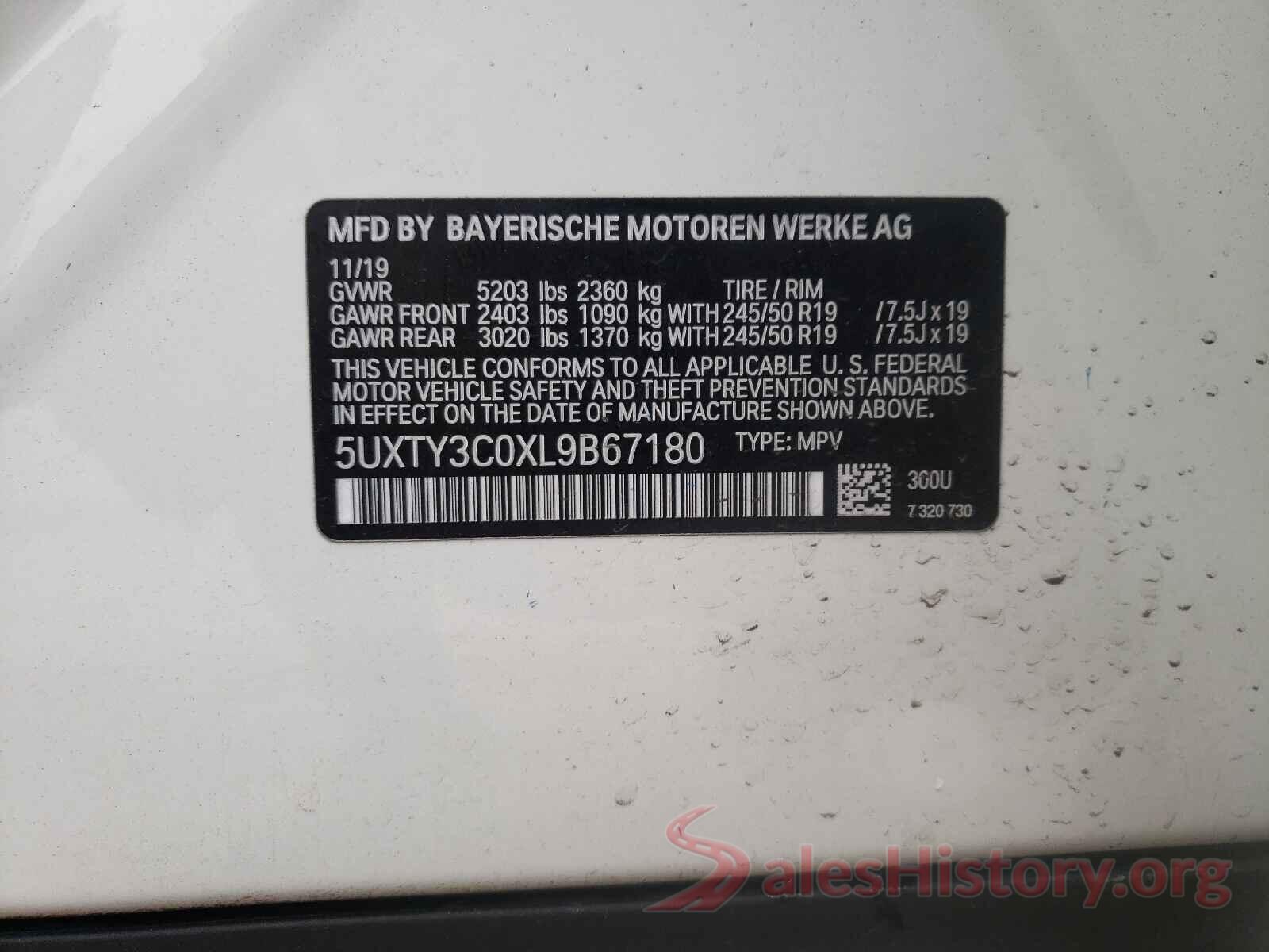 5UXTY3C0XL9B67180 2020 BMW X3