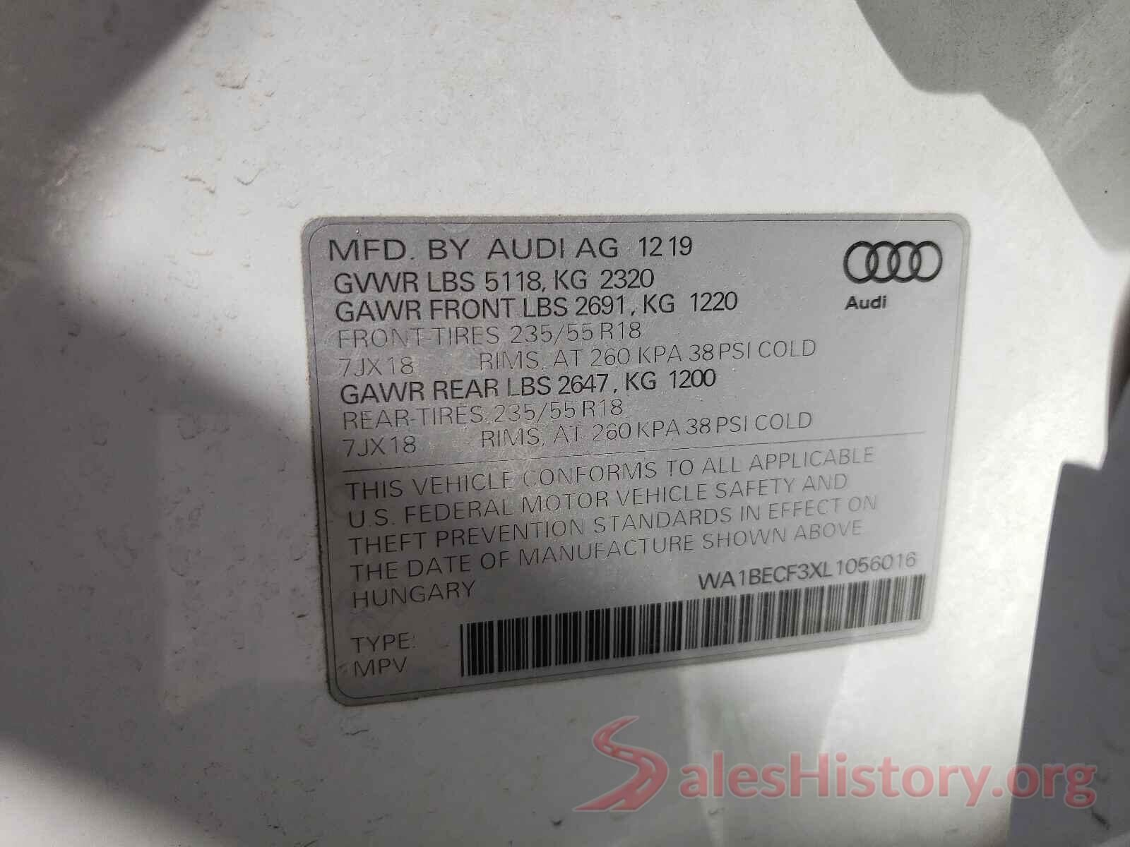 WA1BECF3XL1056016 2020 AUDI Q3