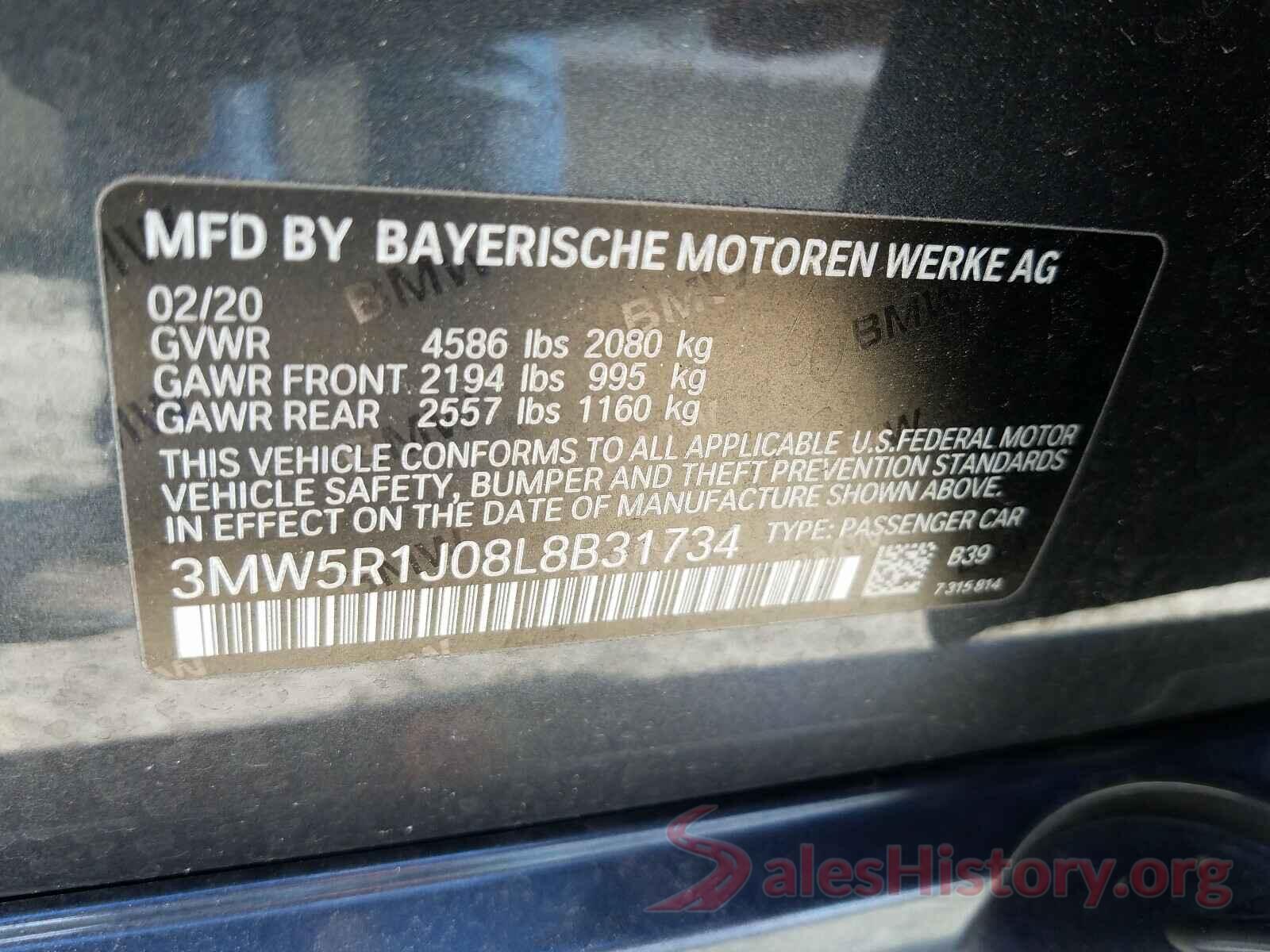 3MW5R1J08L8B31734 2020 BMW 3 SERIES