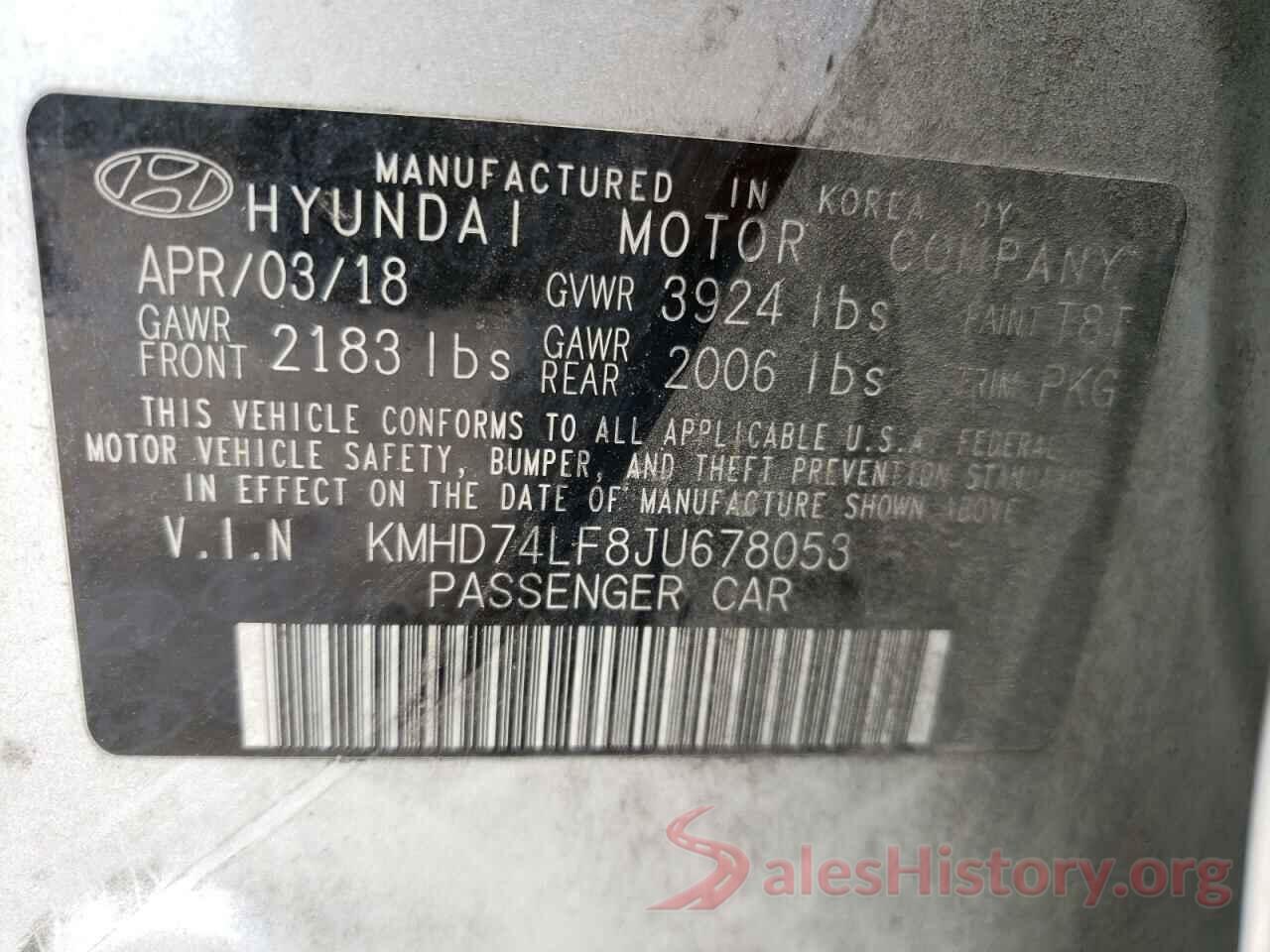 KMHD74LF8JU678053 2018 HYUNDAI ELANTRA