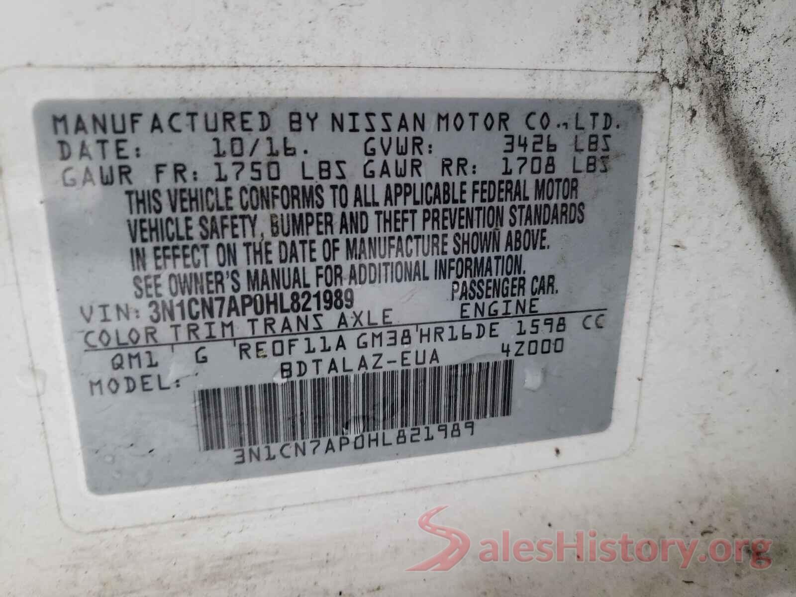 3N1CN7AP0HL821989 2017 NISSAN VERSA