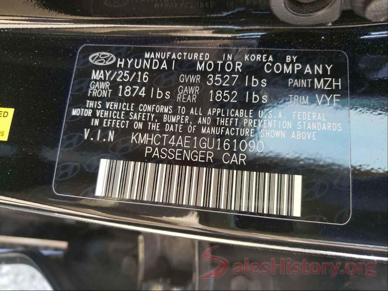 KMHCT4AE1GU161090 2016 HYUNDAI ACCENT