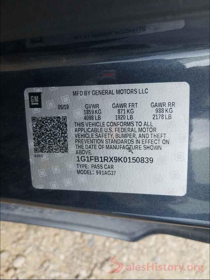 1G1FB1RX9K0150839 2019 CHEVROLET CAMARO