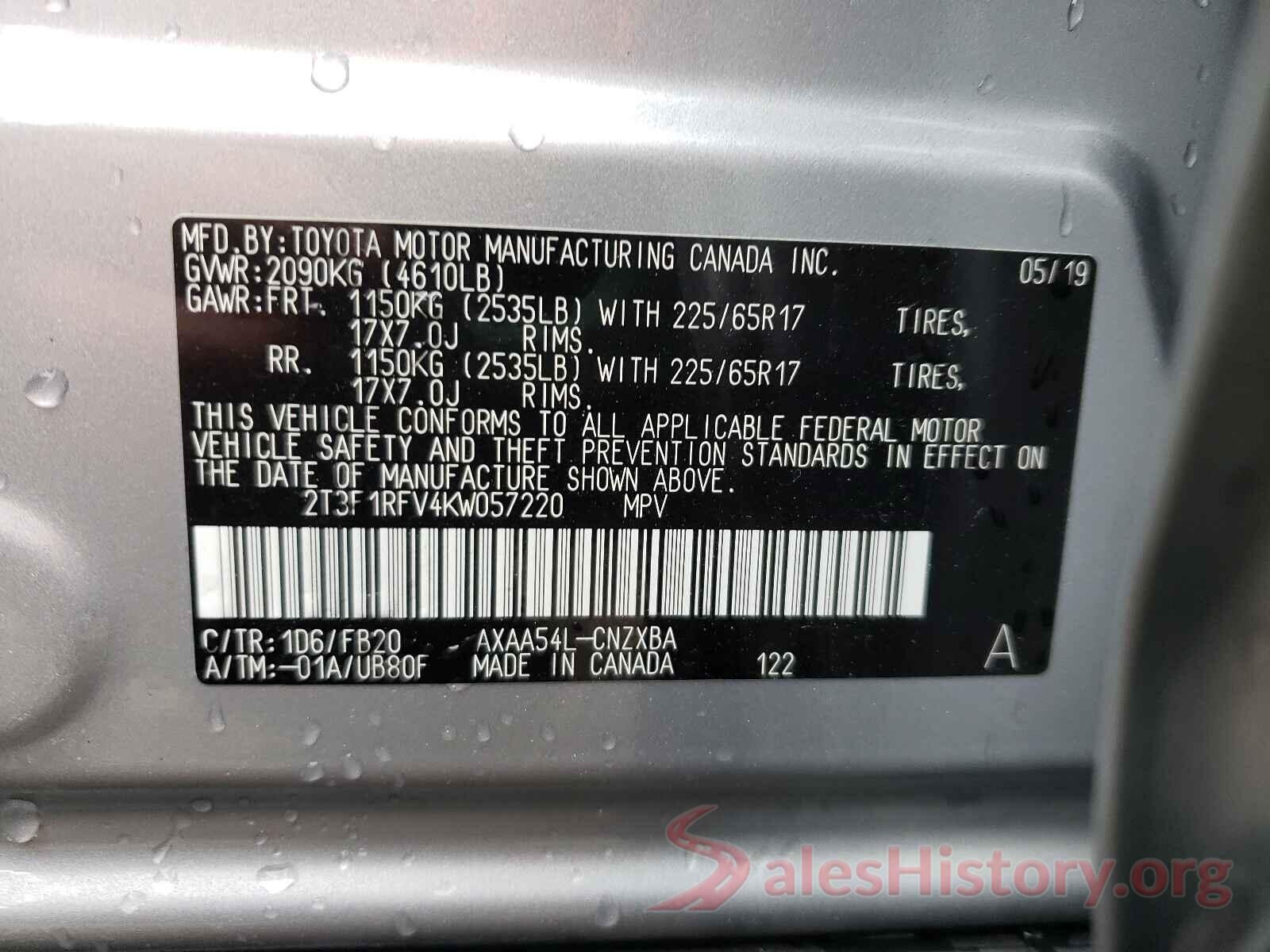 2T3F1RFV4KW057220 2019 TOYOTA RAV4