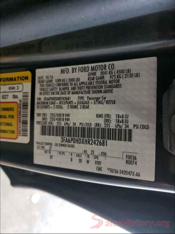 3FA6P0HDXHR242681 2017 FORD FUSION