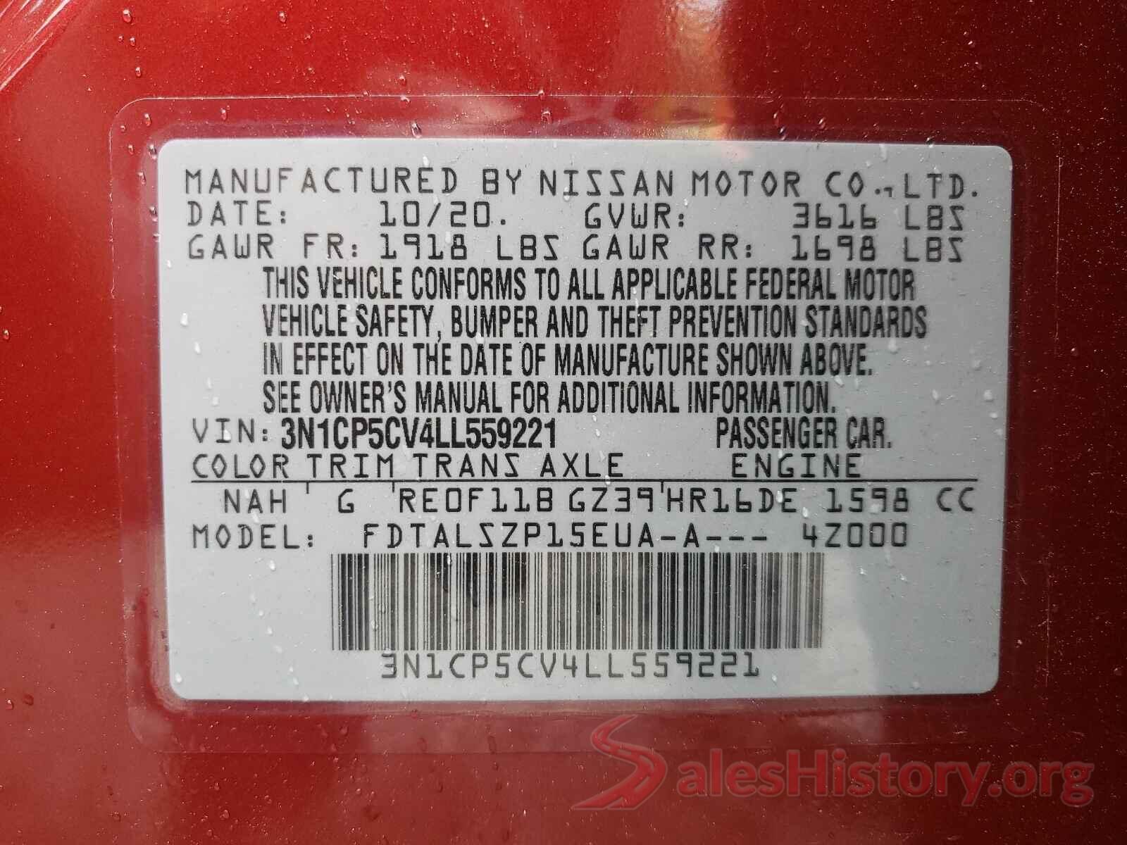 3N1CP5CV4LL559221 2020 NISSAN KICKS