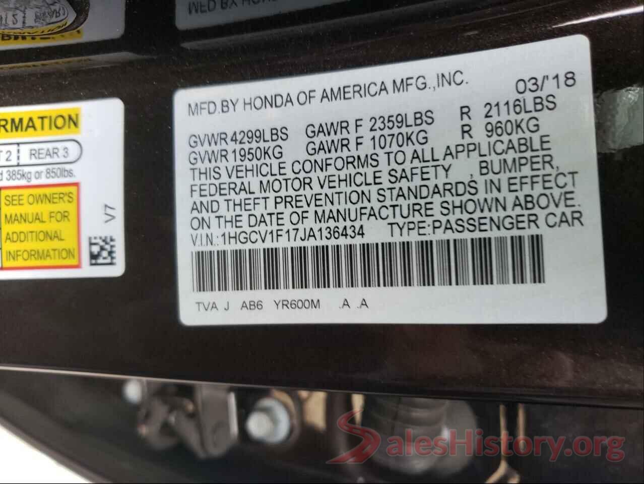 1HGCV1F17JA136434 2018 HONDA ACCORD