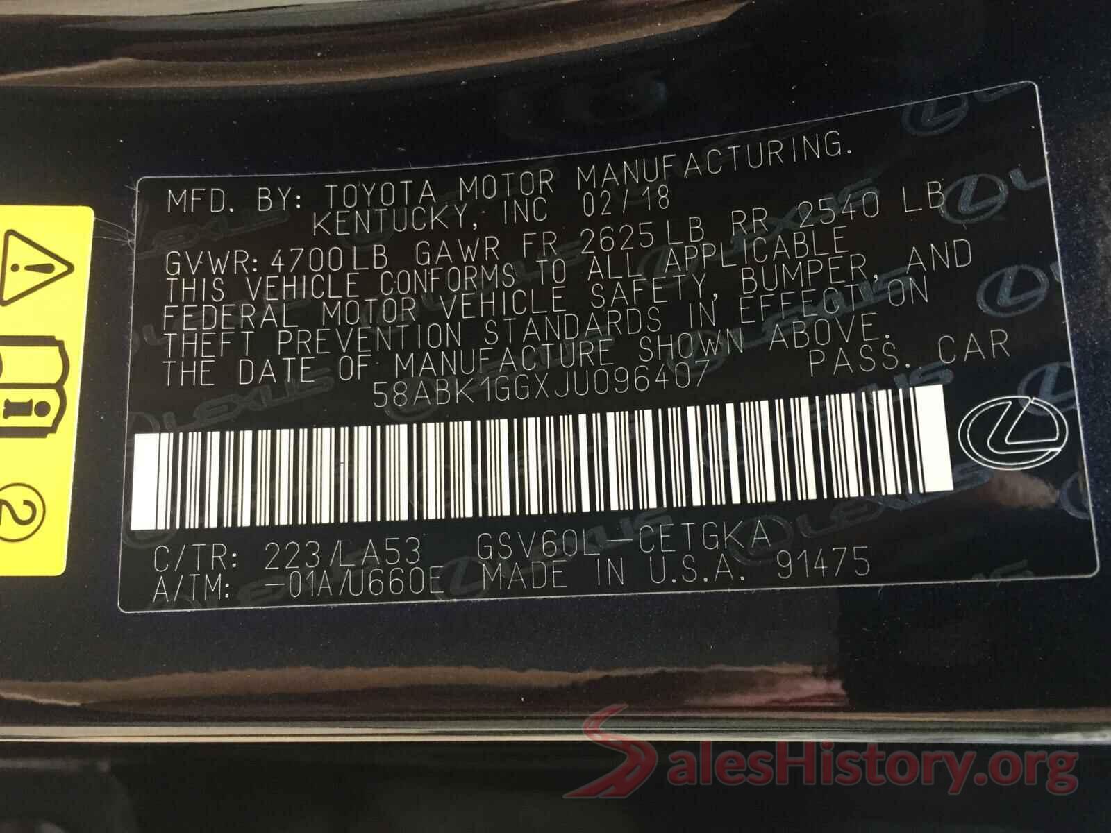 58ABK1GGXJU096407 2018 LEXUS ES350