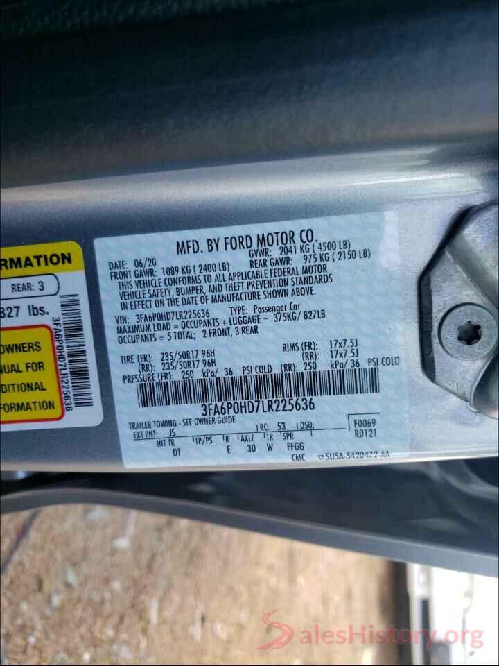 3FA6P0HD7LR225636 2020 FORD FUSION