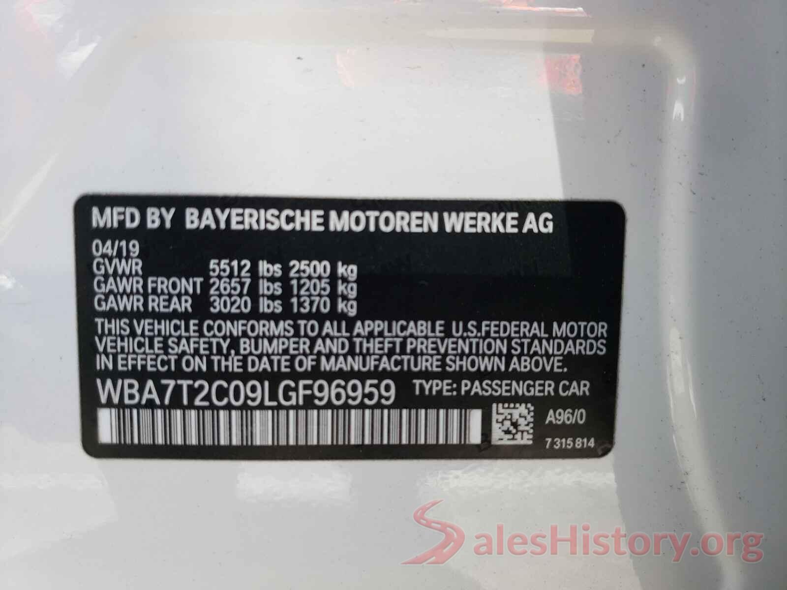 WBA7T2C09LGF96959 2020 BMW 7 SERIES