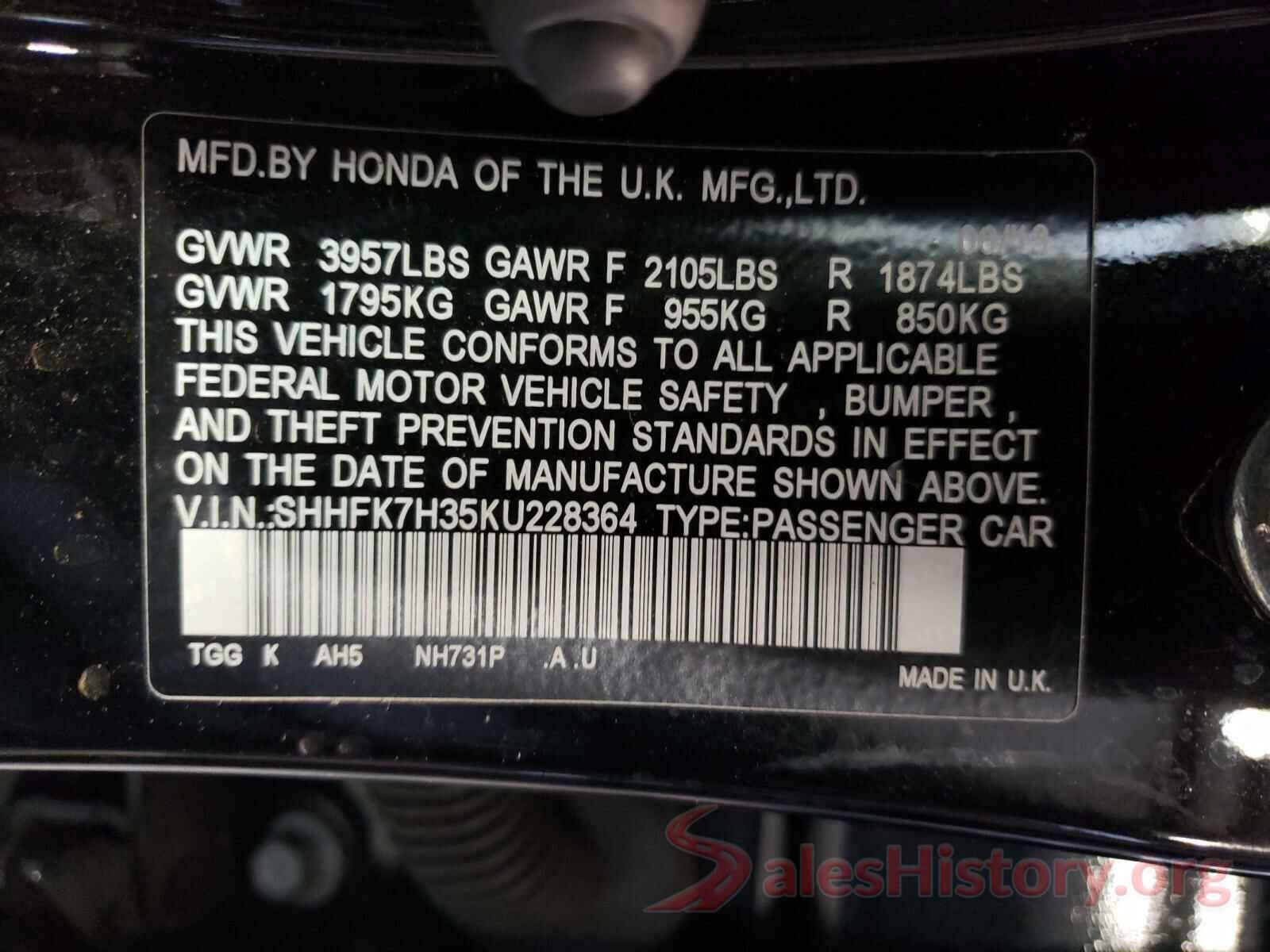 SHHFK7H35KU228364 2019 HONDA CIVIC