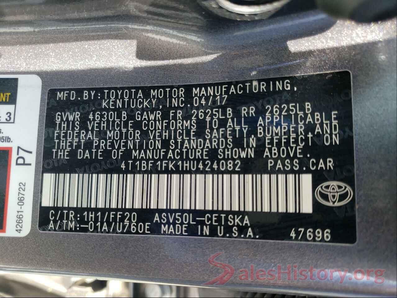 4T1BF1FK1HU424082 2017 TOYOTA CAMRY