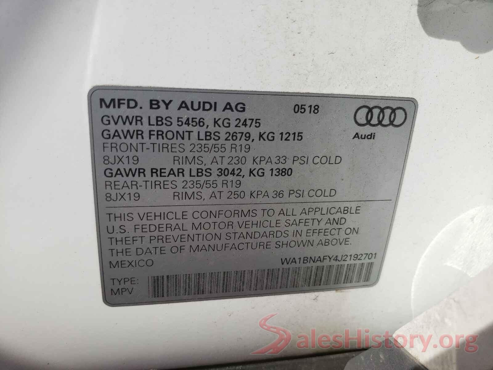 WA1BNAFY4J2192701 2018 AUDI Q5