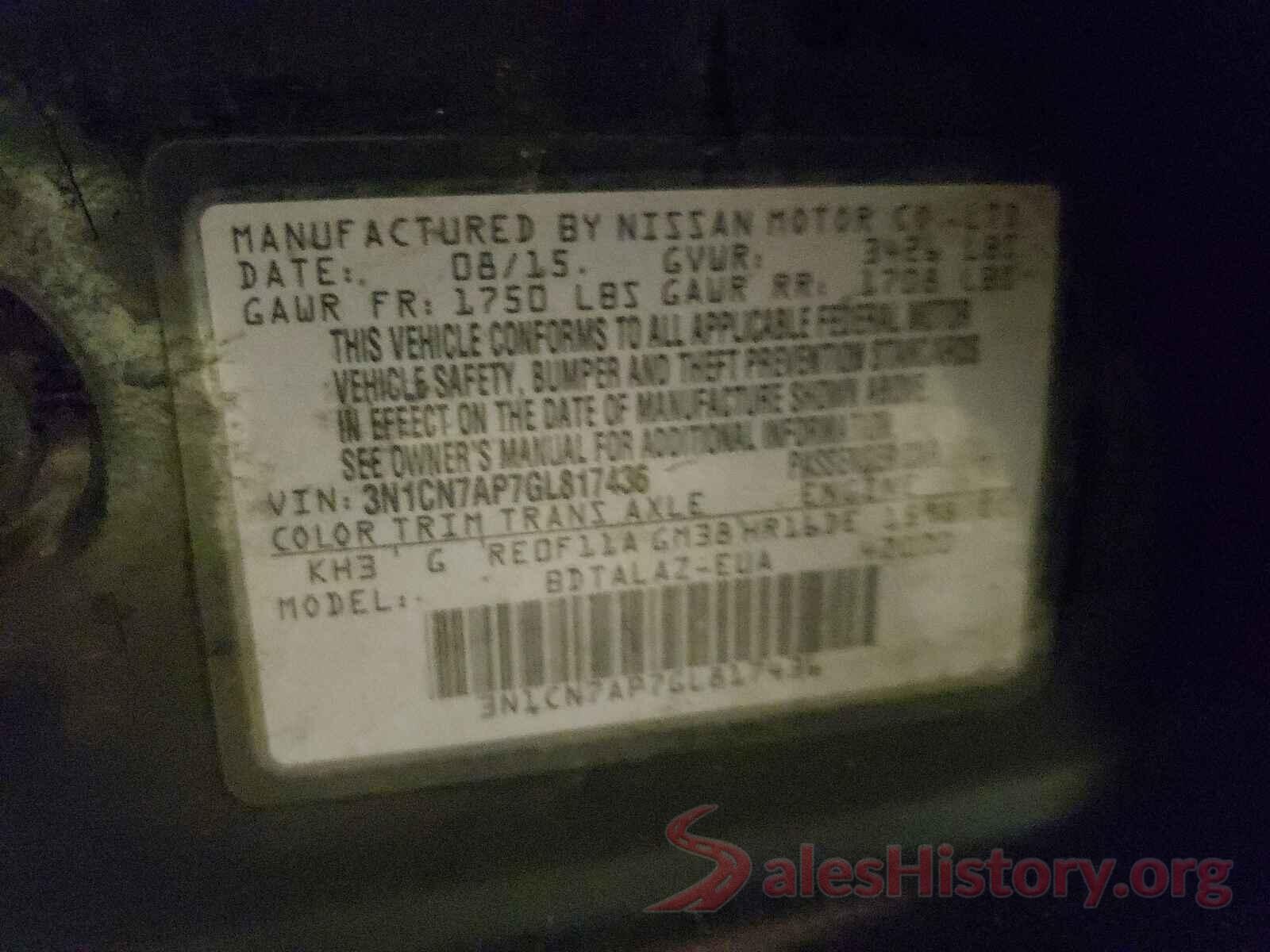 3N1CN7AP7GL817436 2016 NISSAN VERSA