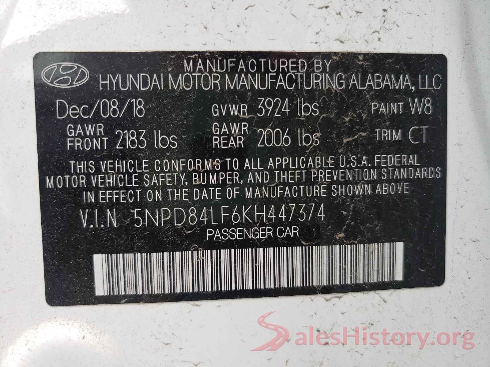 5NPD84LF6KH447374 2019 HYUNDAI ELANTRA