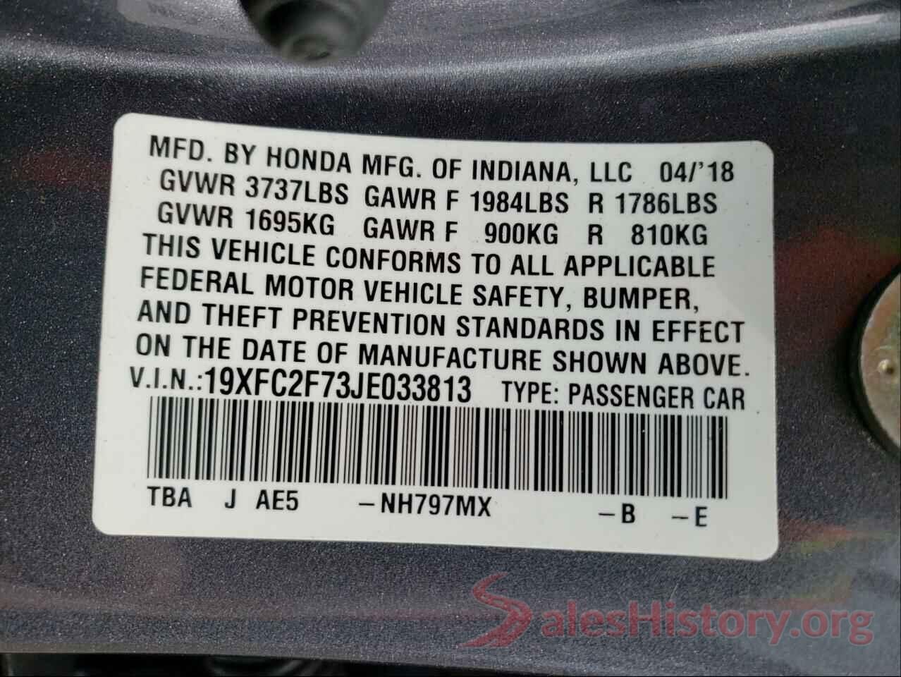 19XFC2F73JE033813 2018 HONDA CIVIC