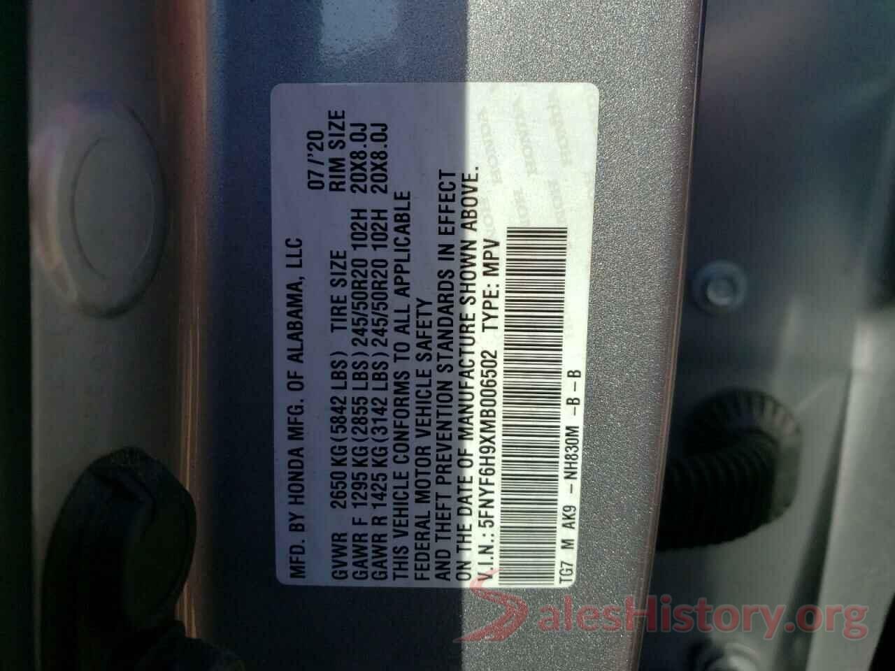 5FNYF6H9XMB006502 2021 HONDA PILOT