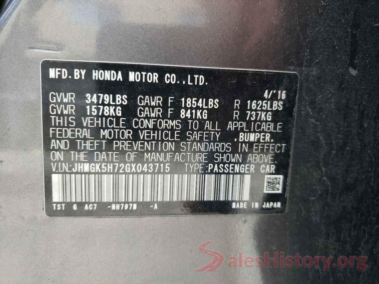 JHMGK5H72GX043715 2016 HONDA FIT