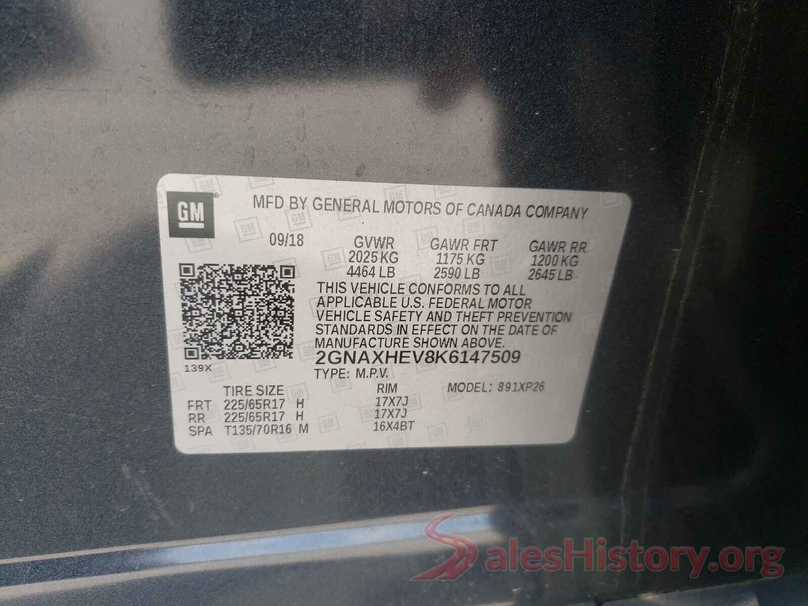 2GNAXHEV8K6147509 2019 CHEVROLET EQUINOX