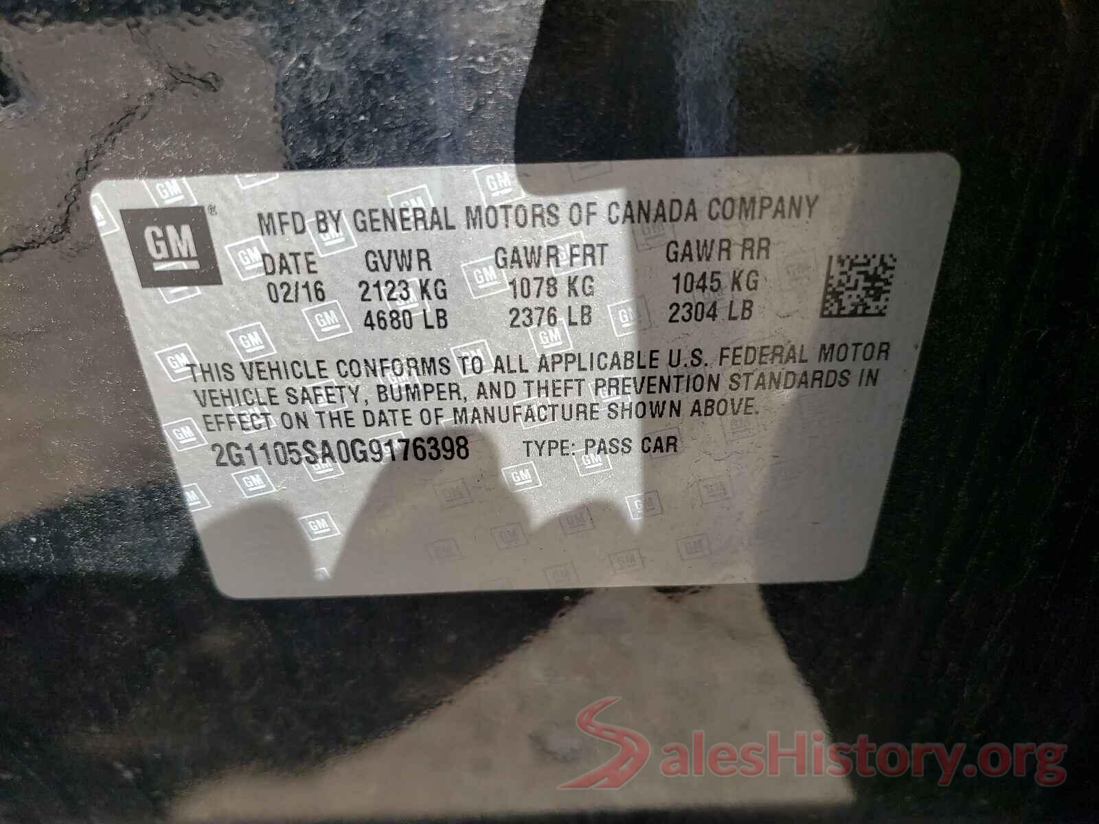 2G1105SA0G9176398 2016 CHEVROLET IMPALA