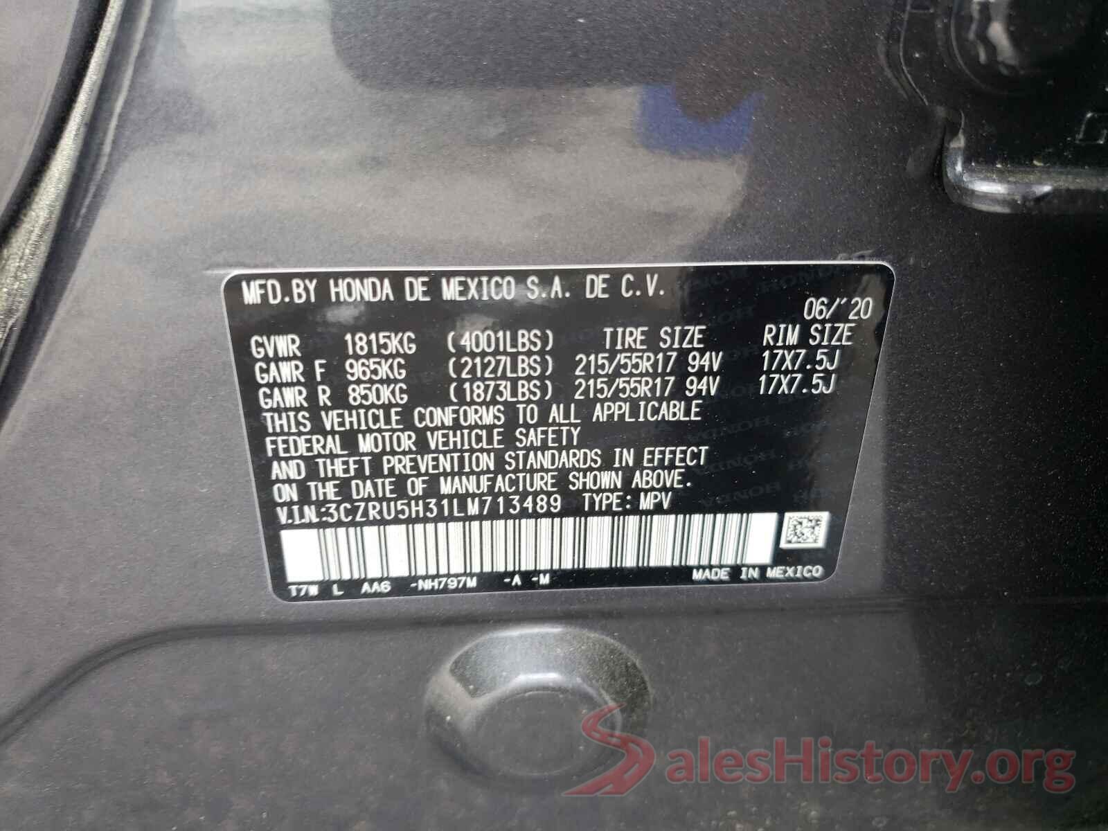 3CZRU5H31LM713489 2020 HONDA HR-V