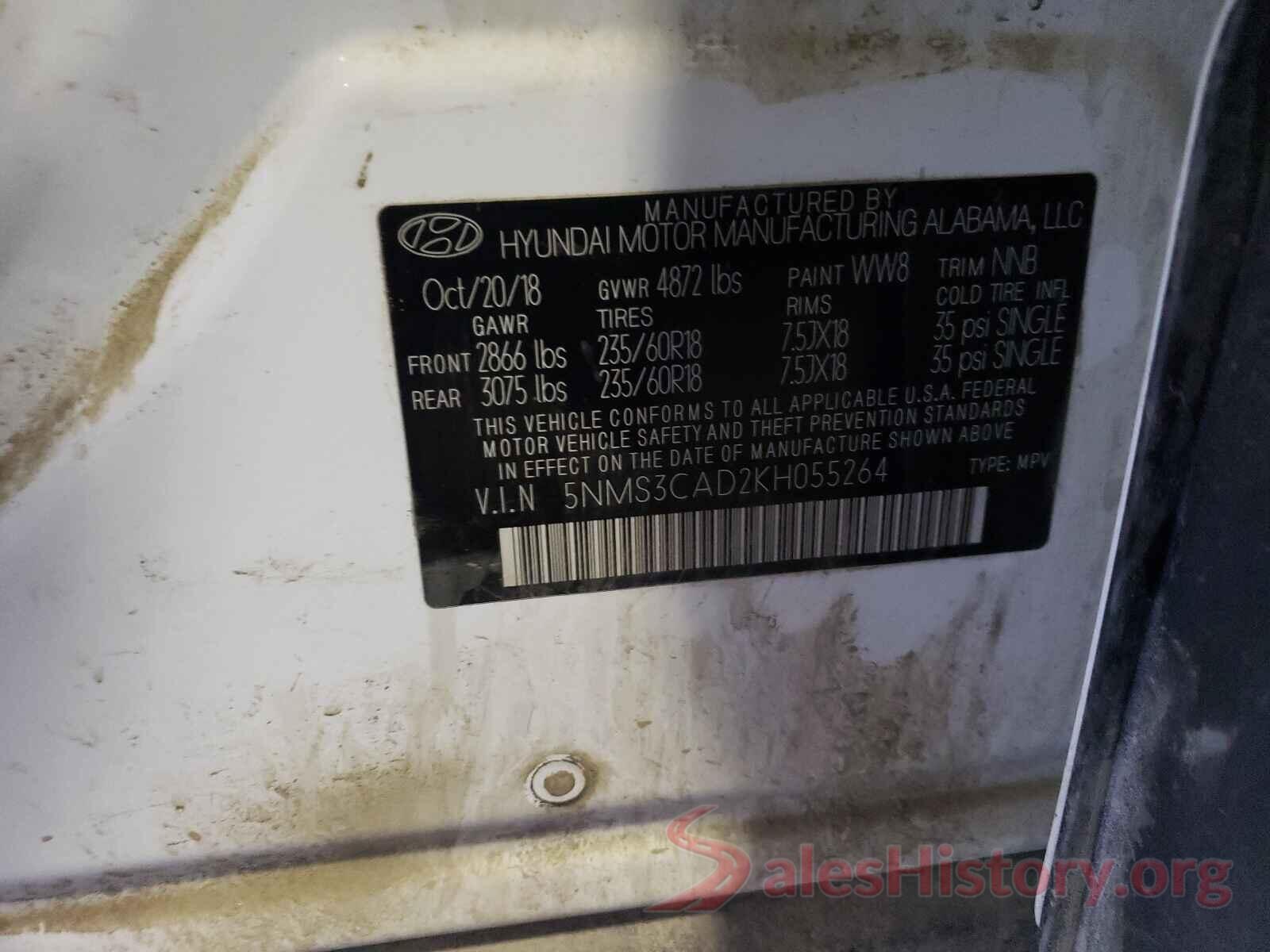 5NMS3CAD2KH055264 2019 HYUNDAI SANTA FE