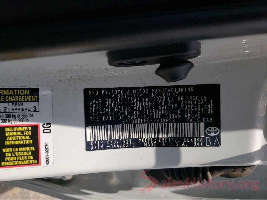 5YFBURHE0HP639658 2017 TOYOTA COROLLA