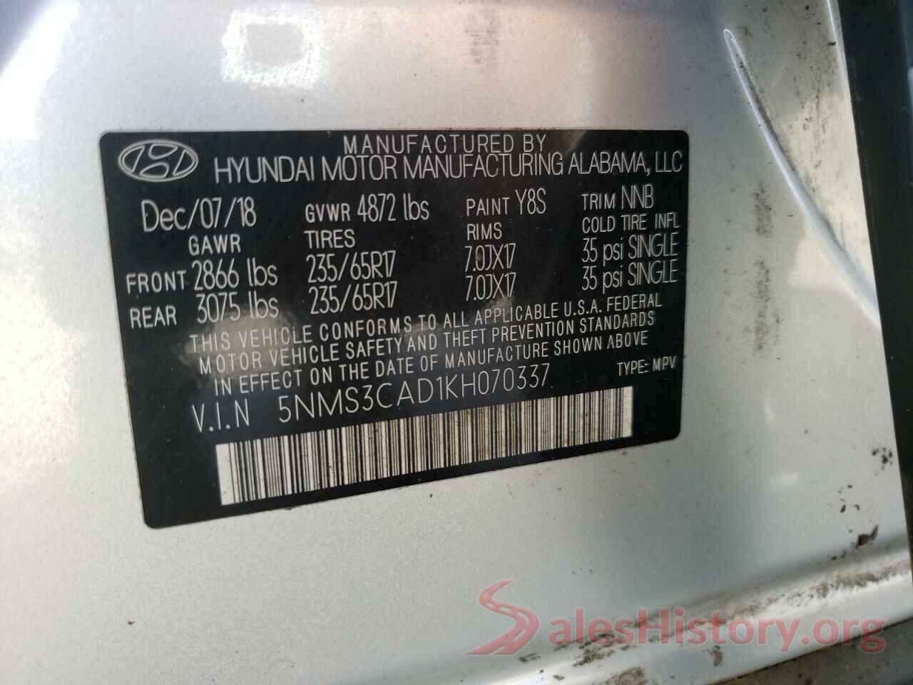 5NMS3CAD1KH070337 2019 HYUNDAI SANTA FE