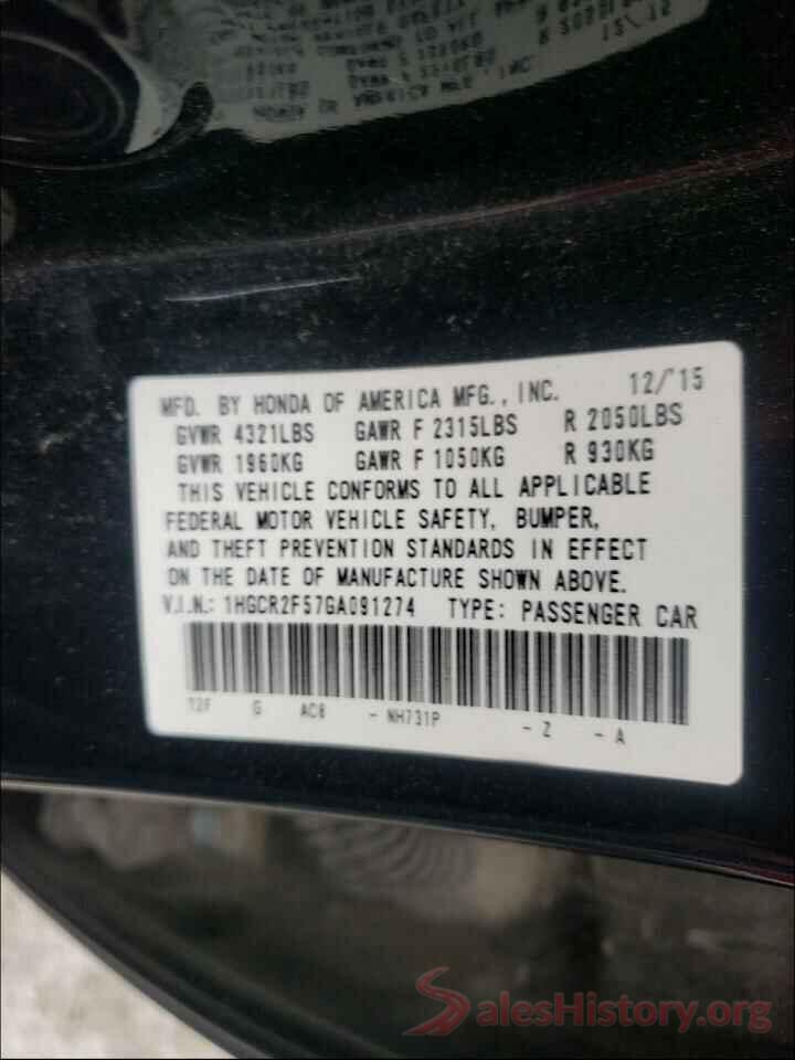 1HGCR2F57GA091274 2016 HONDA ACCORD