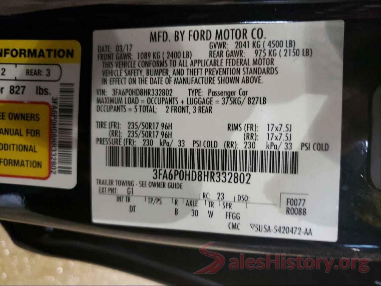 3FA6P0HD8HR332802 2017 FORD FUSION