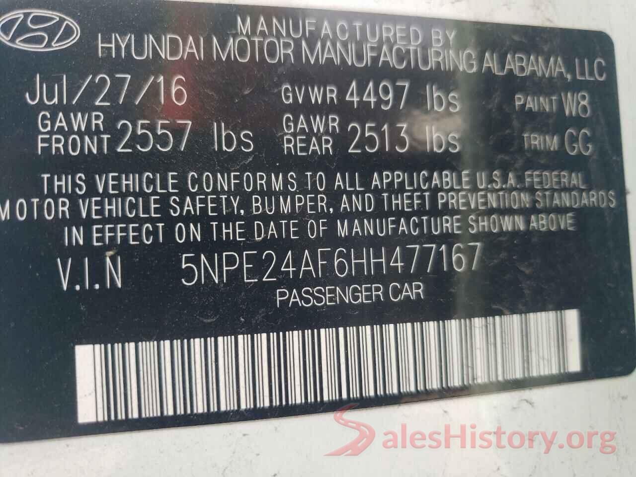 5NPE24AF6HH477167 2017 HYUNDAI SONATA