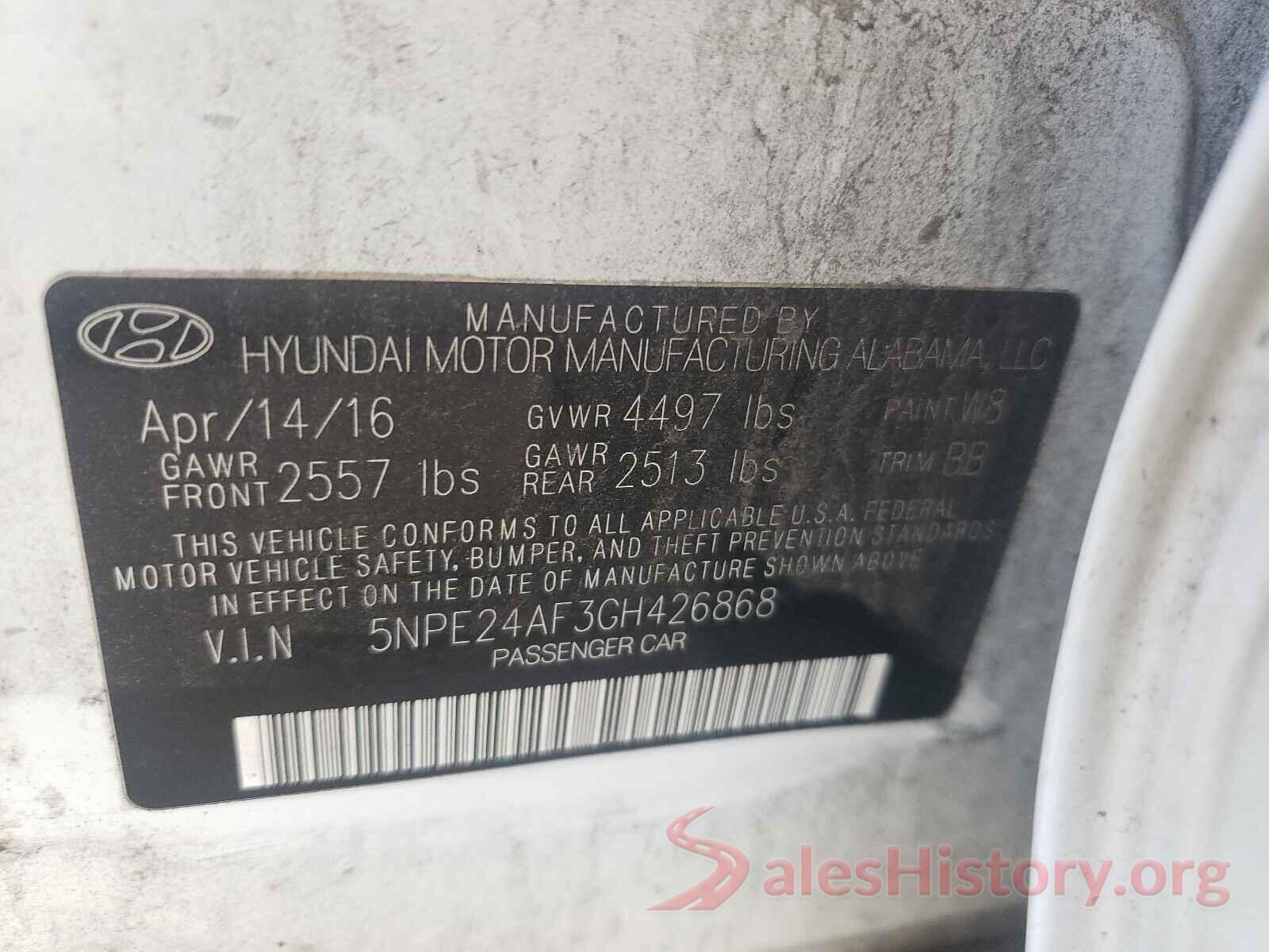 5NPE24AF3GH426868 2016 HYUNDAI SONATA