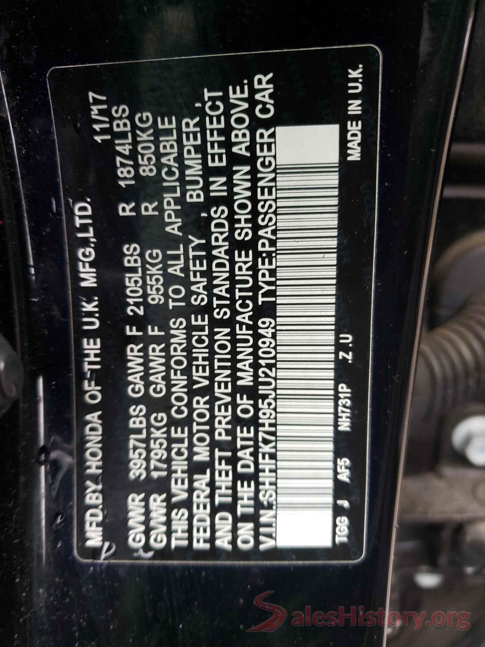 SHHFK7H95JU210949 2018 HONDA CIVIC