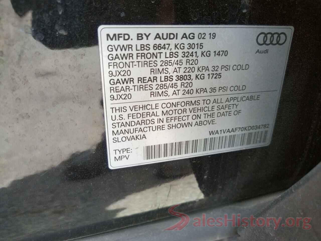 WA1VAAF70KD034782 2019 AUDI Q7