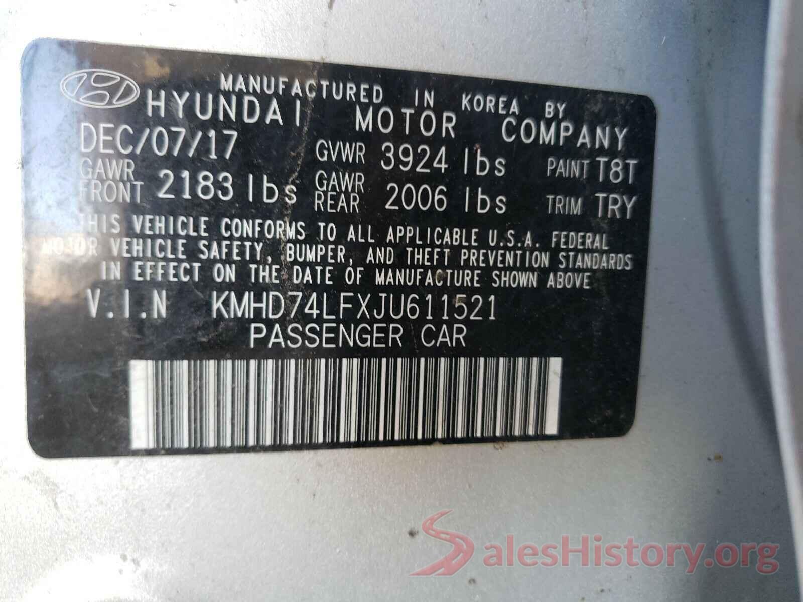 KMHD74LFXJU611521 2018 HYUNDAI ELANTRA