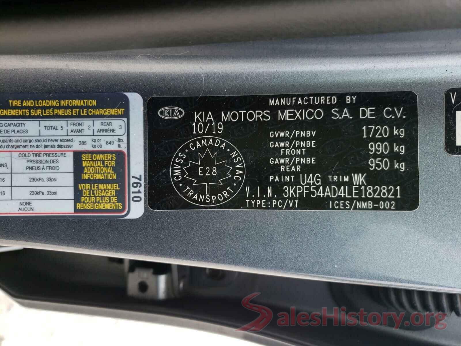 3KPF54AD4LE182821 2020 KIA FORTE