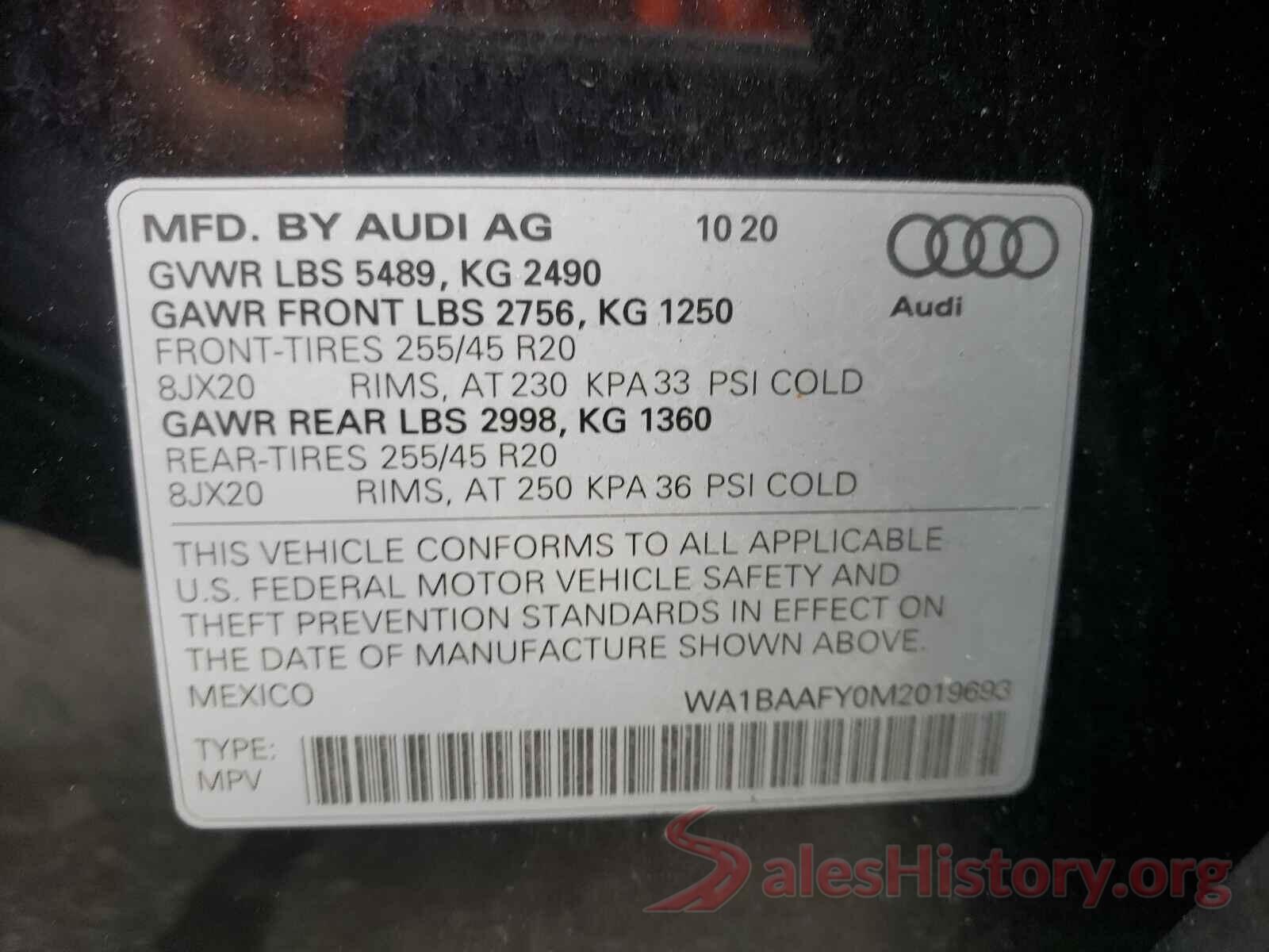 WA1BAAFY0M2019693 2021 AUDI Q5