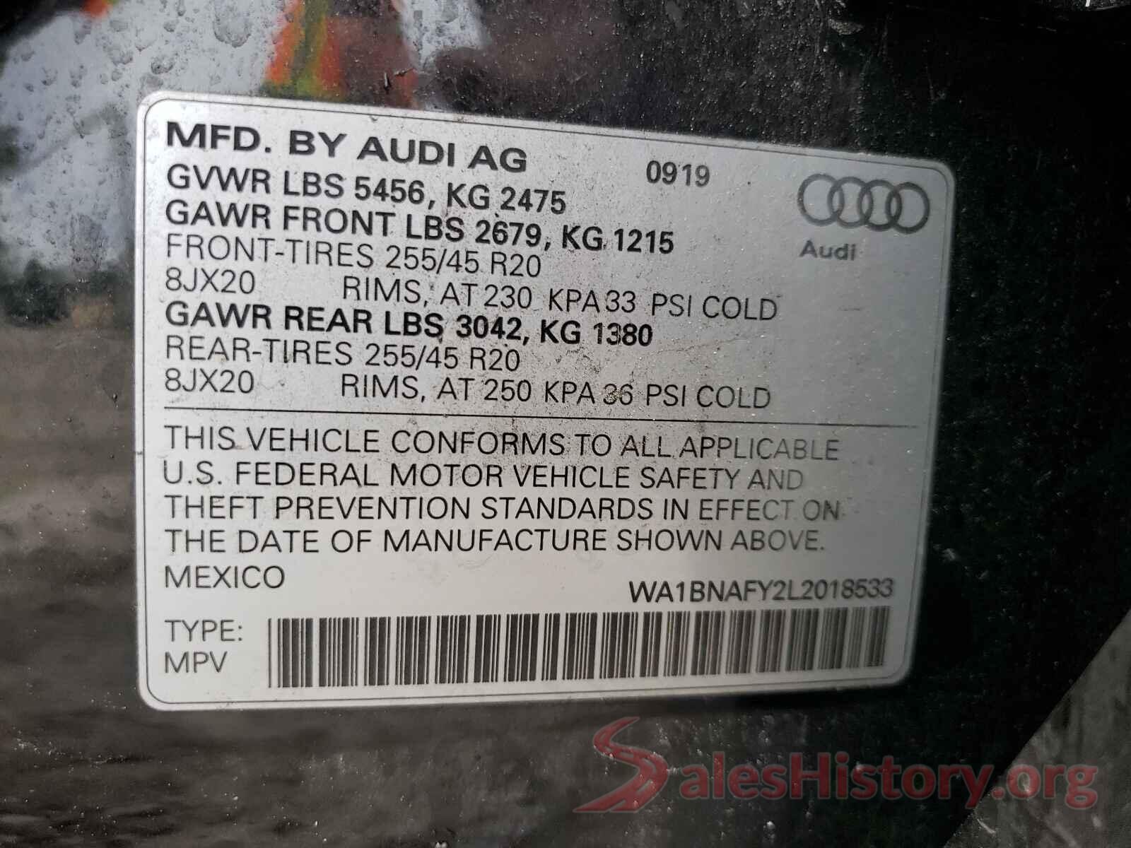 WA1BNAFY2L2018533 2020 AUDI Q5