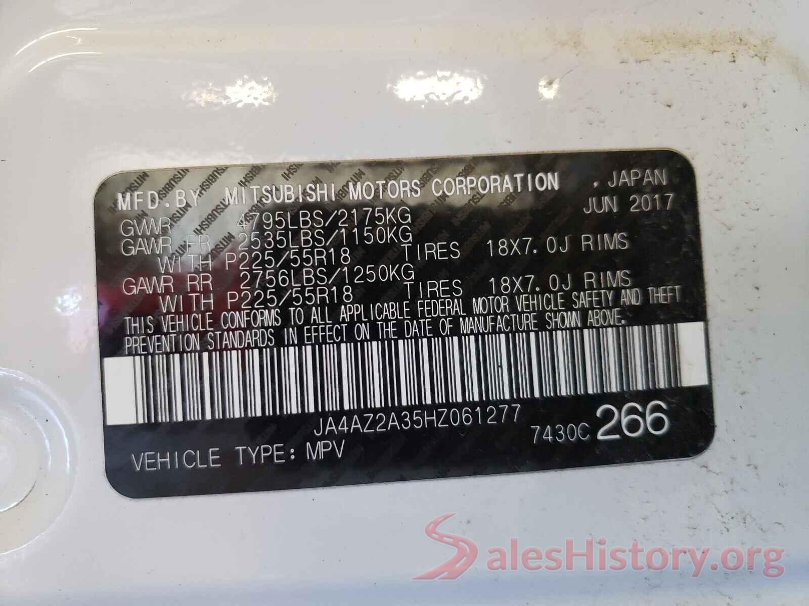 JA4AZ2A35HZ061277 2017 MITSUBISHI OUTLANDER