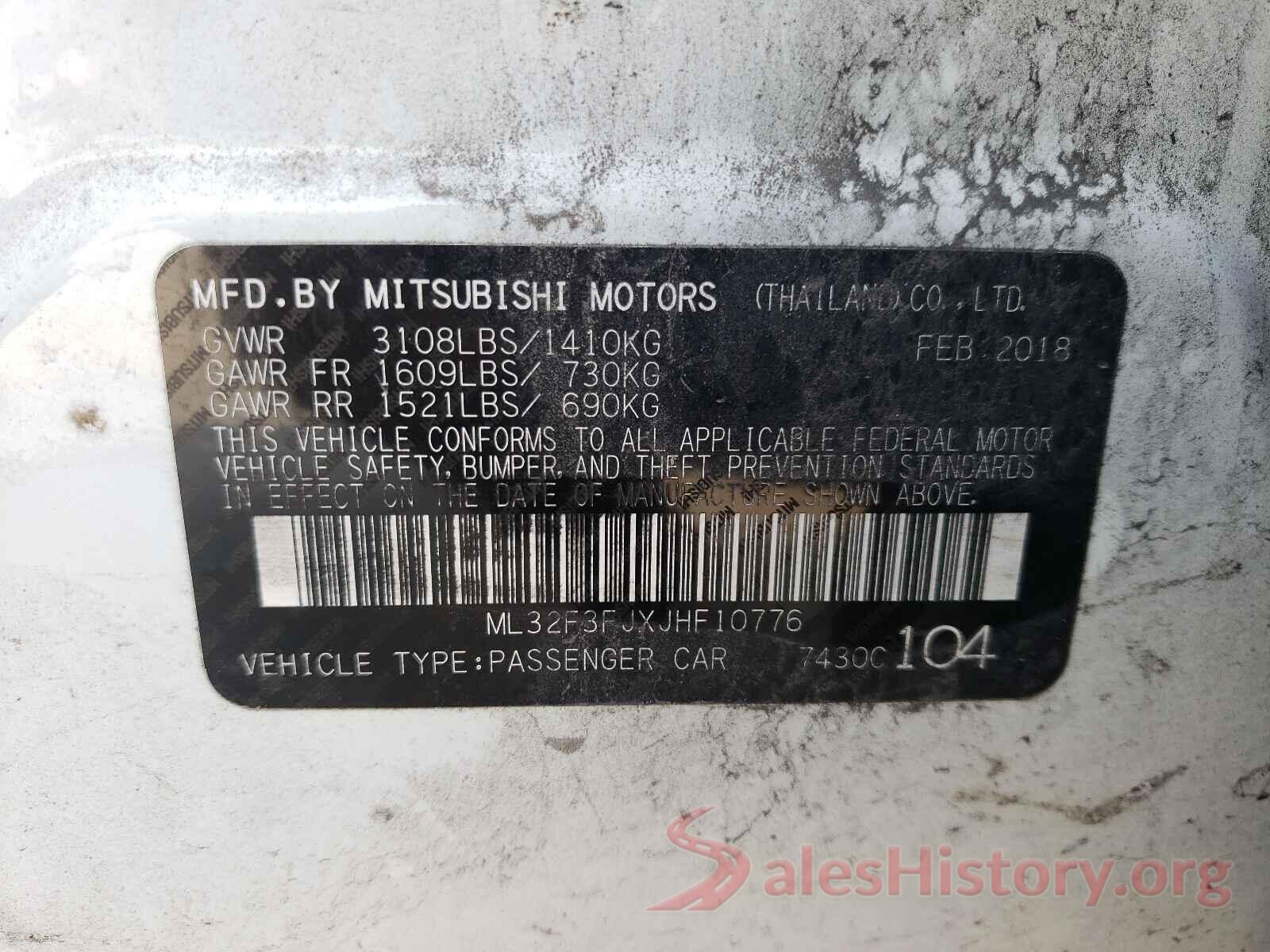 ML32F3FJXJHF10776 2018 MITSUBISHI MIRAGE