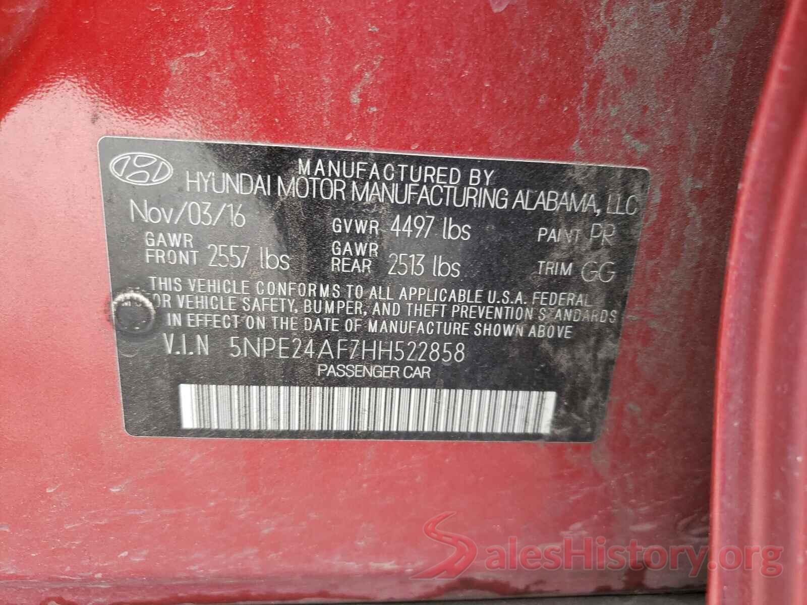 5NPE24AF7HH522858 2017 HYUNDAI SONATA