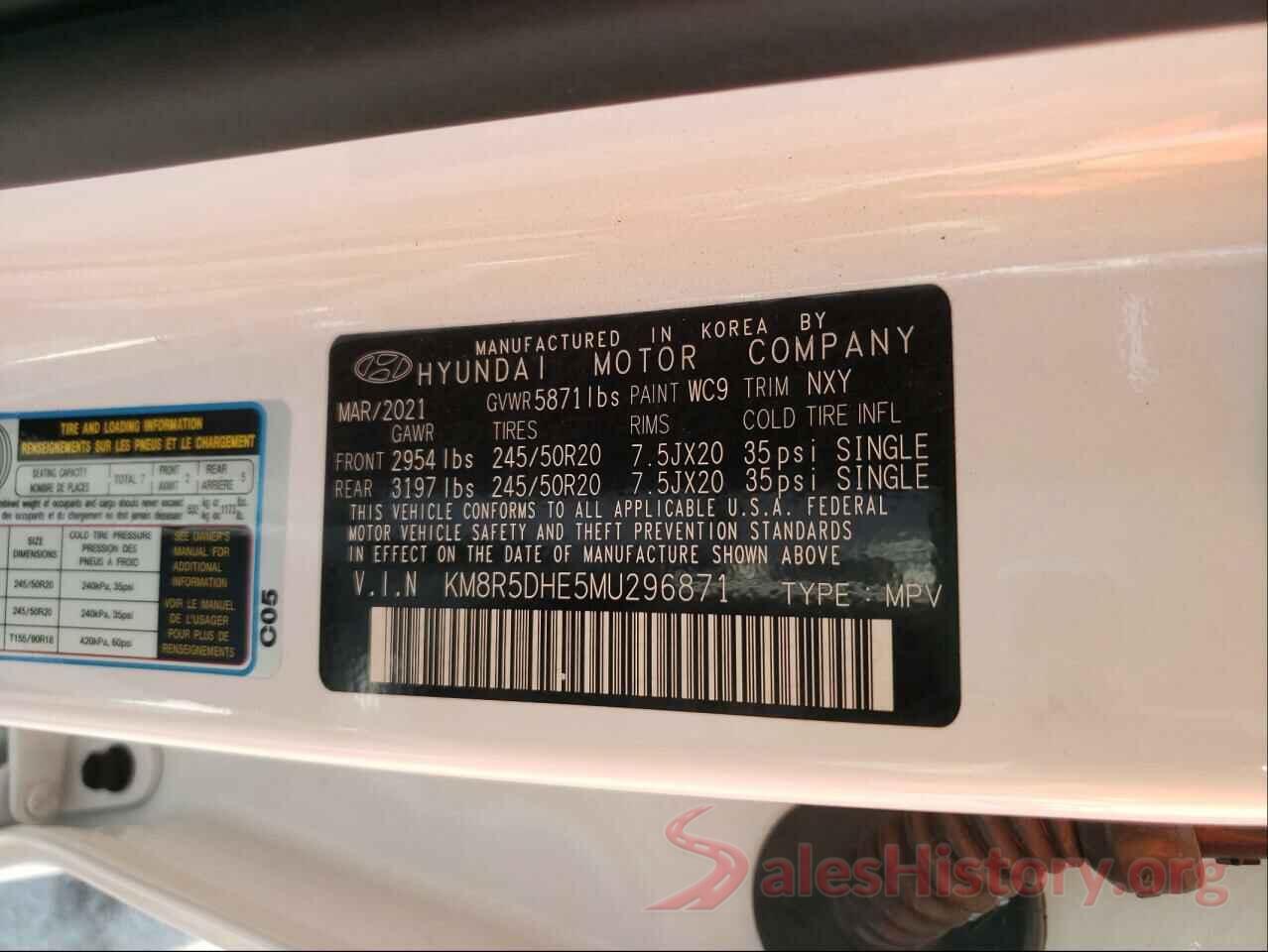 KM8R5DHE5MU296871 2021 HYUNDAI PALISADE