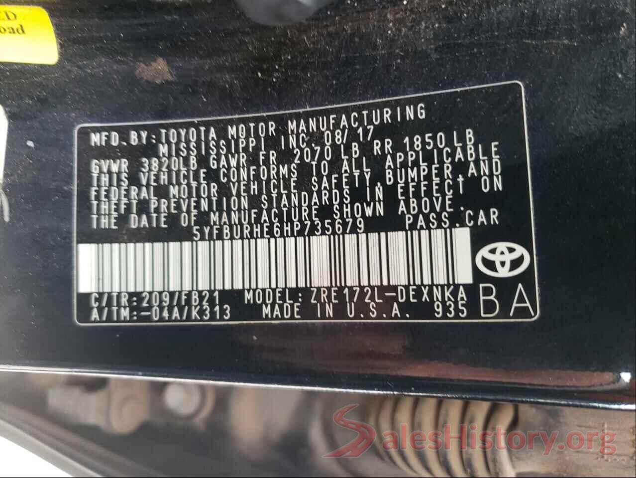 5YFBURHE6HP735679 2017 TOYOTA COROLLA