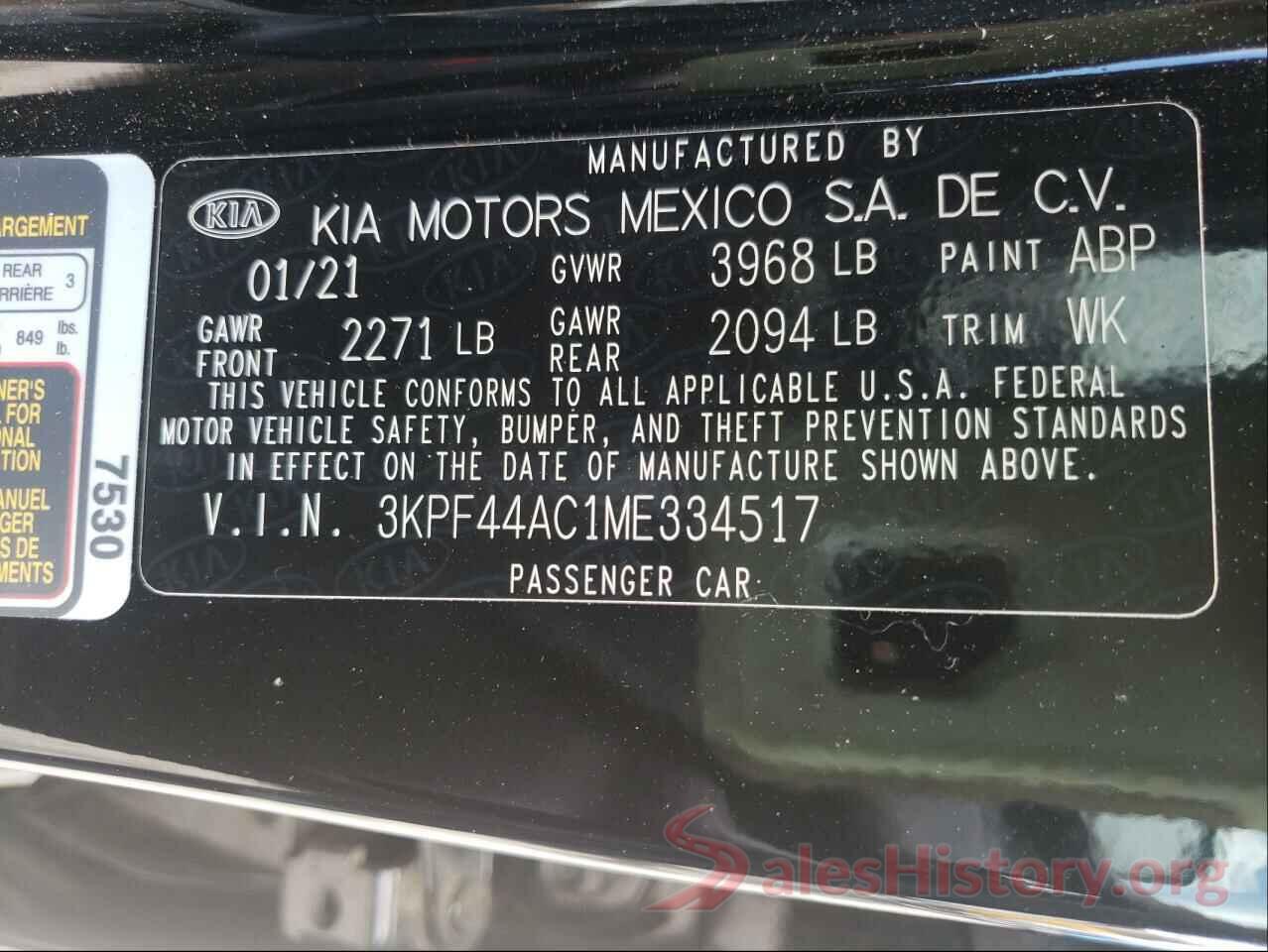 3KPF44AC1ME334517 2021 KIA FORTE