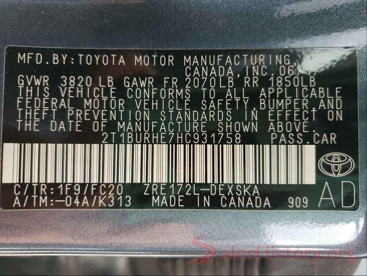 2T1BURHE7HC931758 2017 TOYOTA COROLLA