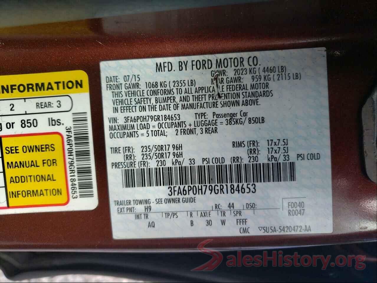 3FA6P0H79GR184653 2016 FORD FUSION