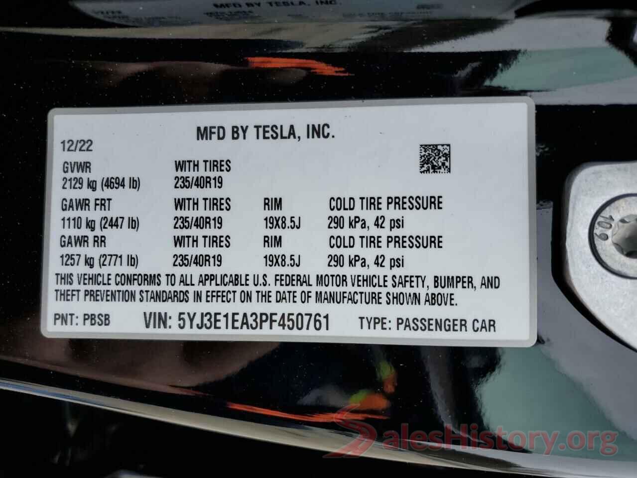 5YJ3E1EA3PF450761 2023 TESLA MODEL 3