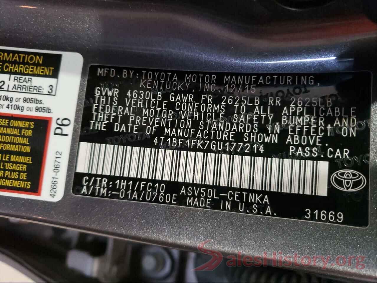 4T1BF1FK7GU177214 2016 TOYOTA CAMRY