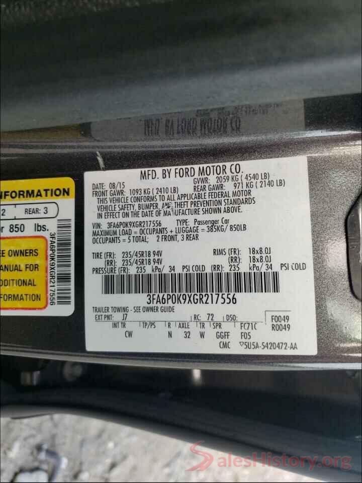 3FA6P0K9XGR217556 2016 FORD FUSION